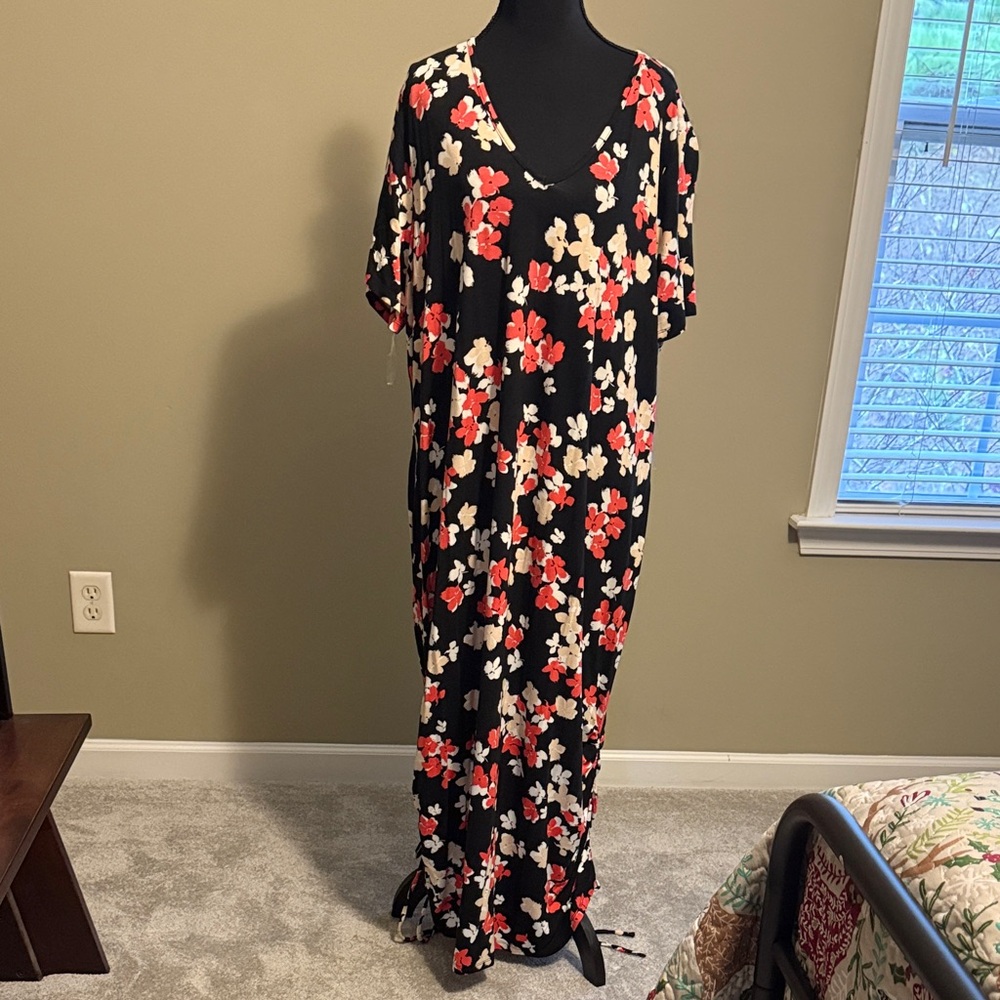 Lane Bryant Black Maxi Dress with Red and White Floral Print